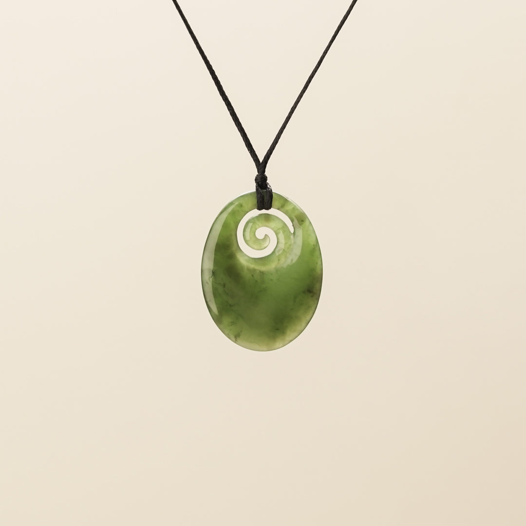Small Oval Koru Greenstone Pendant