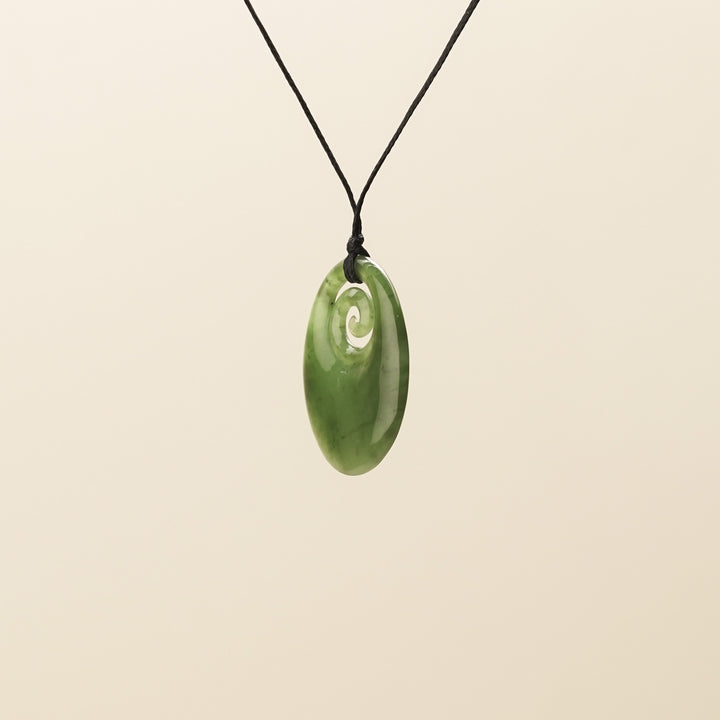 Small Oval Koru Greenstone Pendant