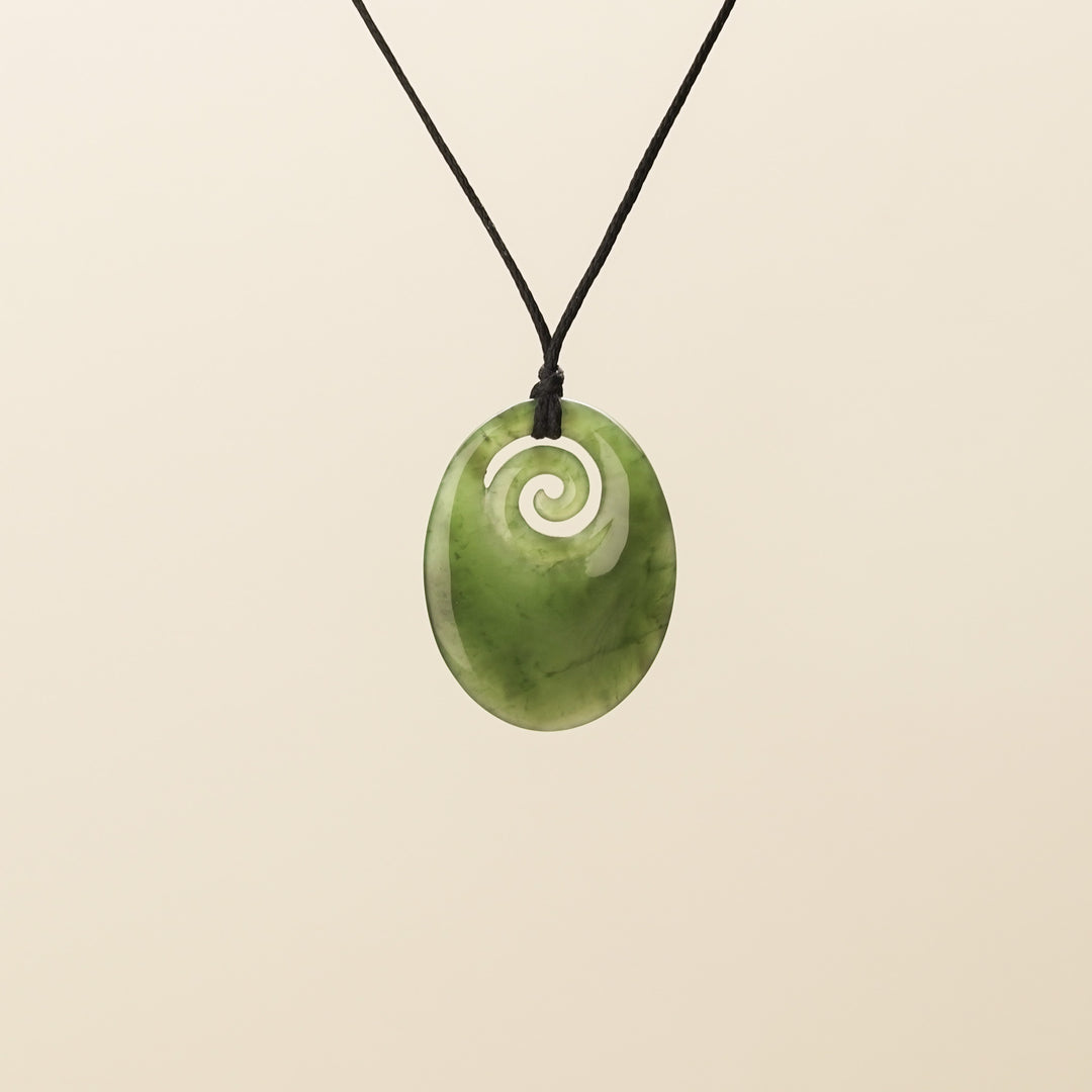 Small Oval Koru Greenstone Pendant