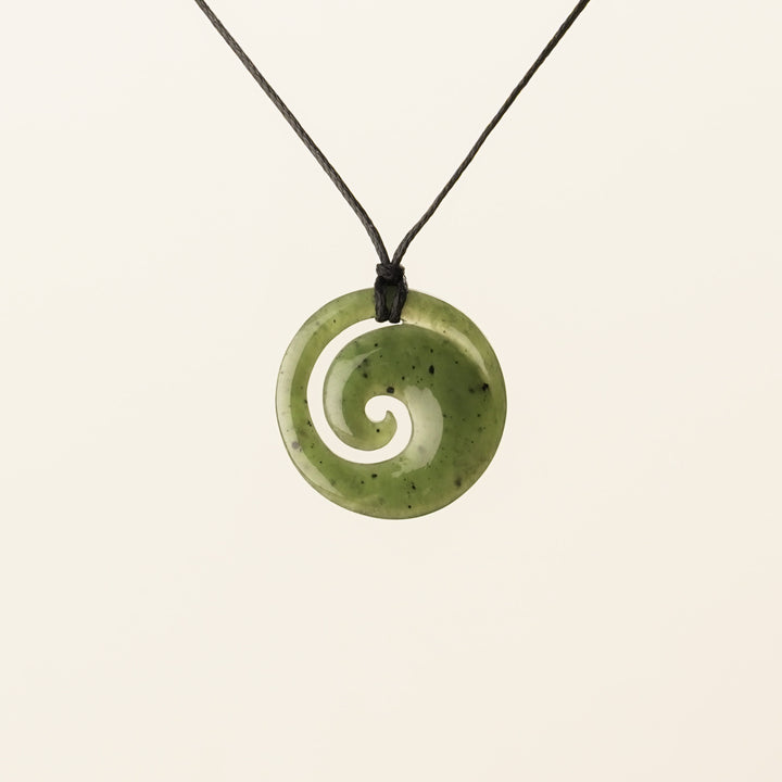 Greenstone Small Round Spiral Koru Pendant
