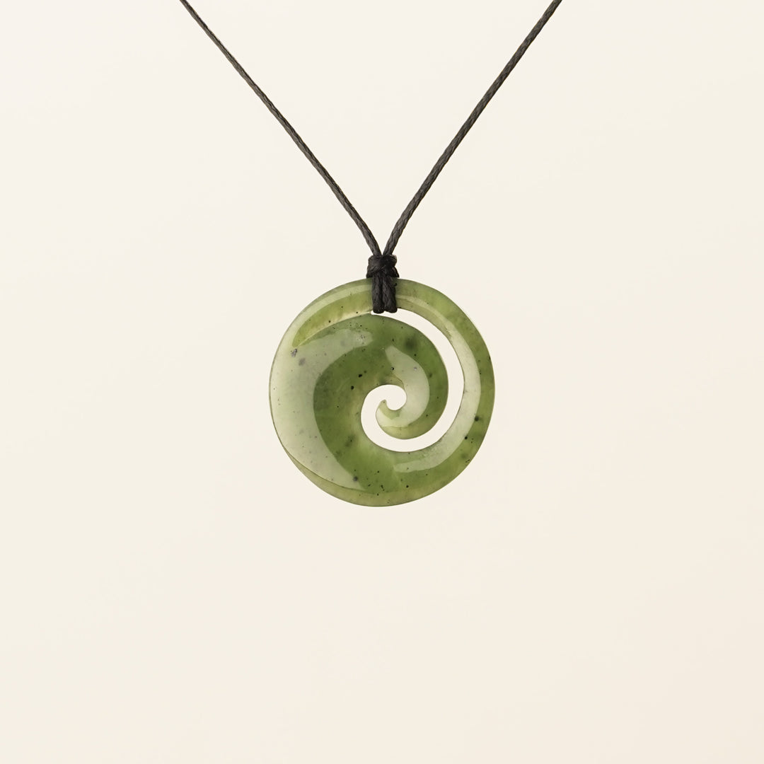 Greenstone Small Round Spiral Koru Pendant