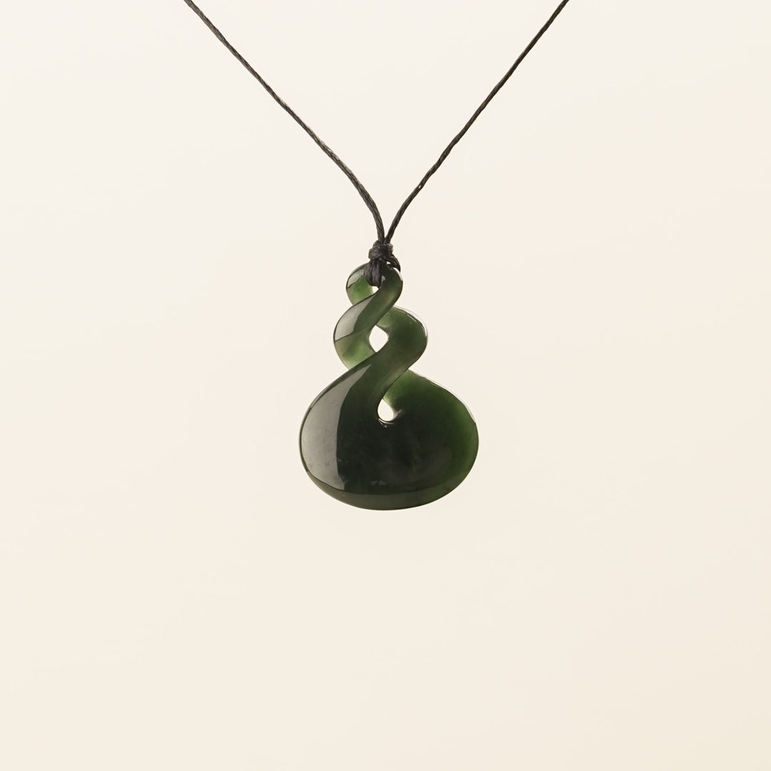 Greenstone Small Rounded-Base Double Pikorua Pendant