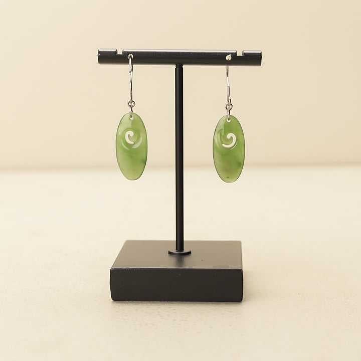 Koru Oval Greenstone Drop Earrings