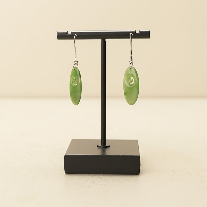 Koru Oval Greenstone Drop Earrings