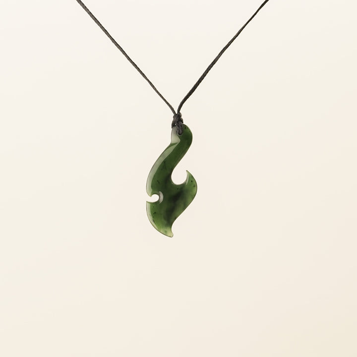 Greenstone Large Slender Wave Hei Matau Pendant