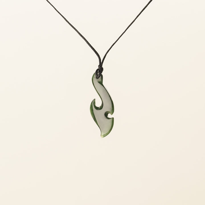 Greenstone Large Slender Wave Hei Matau Pendant