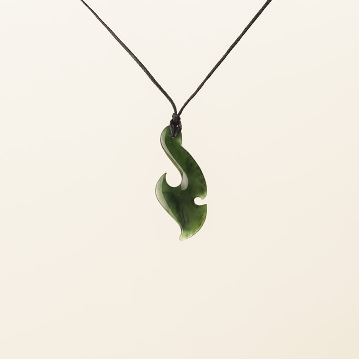 Greenstone Large Slender Wave Hei Matau Pendant