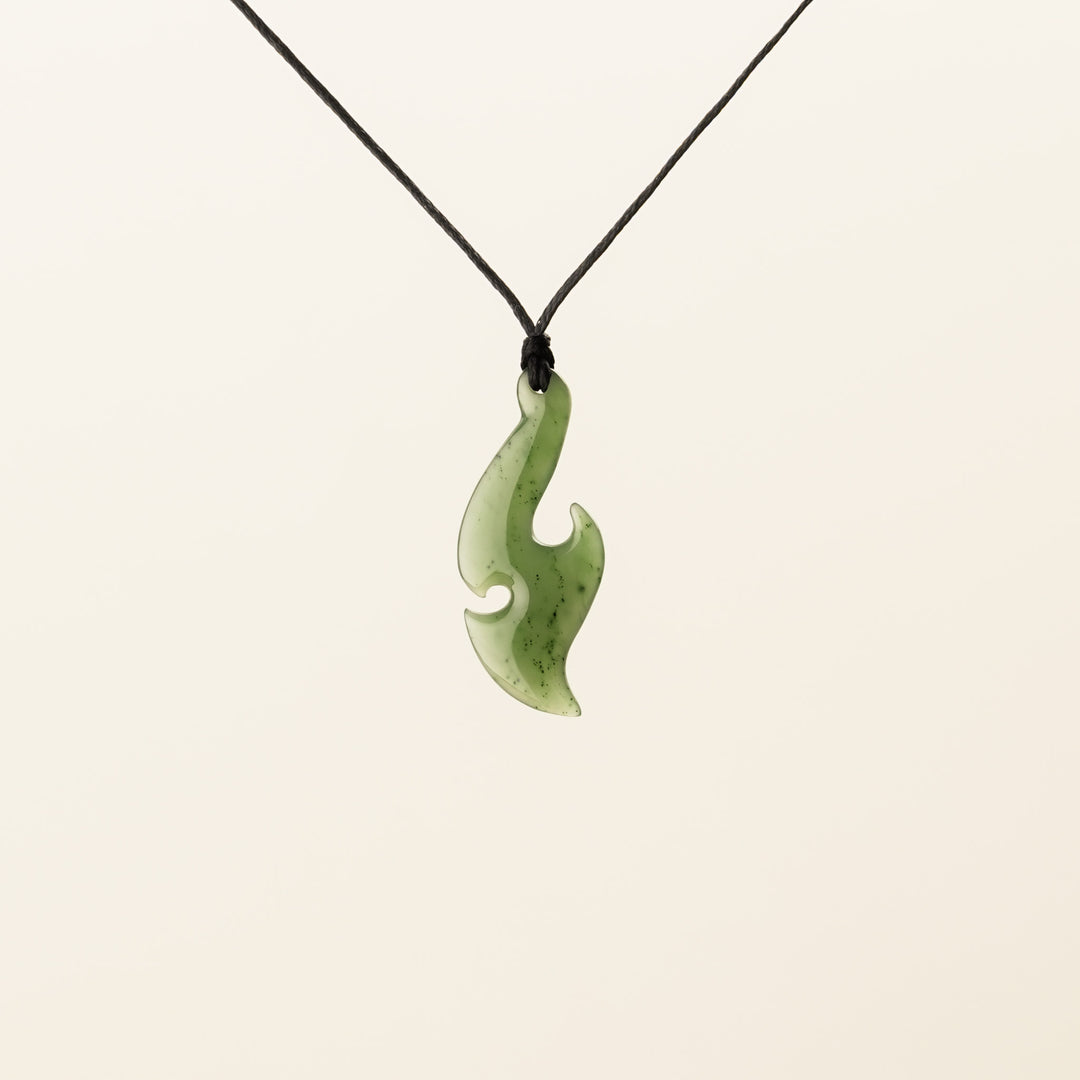 Greenstone Large Slender Wave Hei Matau Pendant