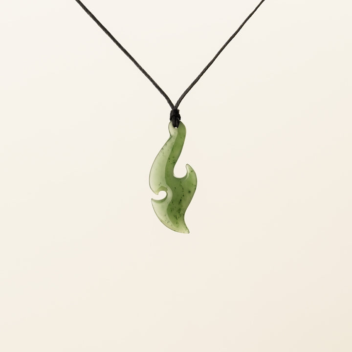 Greenstone Large Slender Wave Hei Matau Pendant