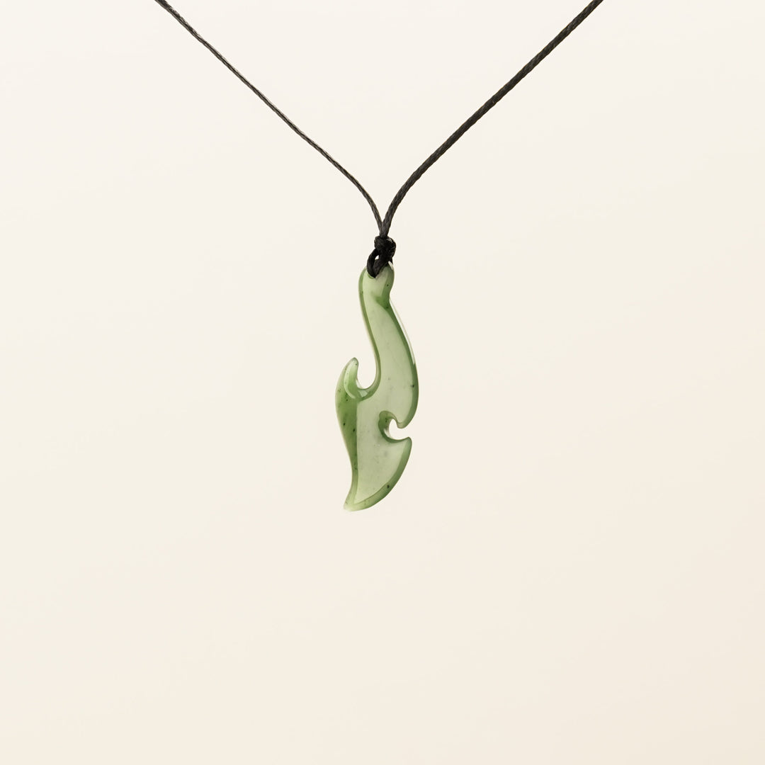 Greenstone Large Slender Wave Hei Matau Pendant