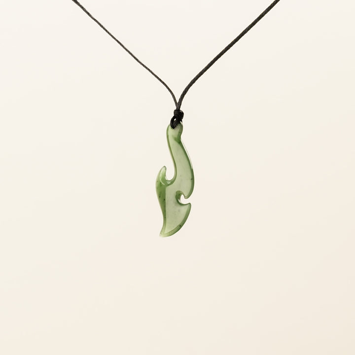 Greenstone Large Slender Wave Hei Matau Pendant
