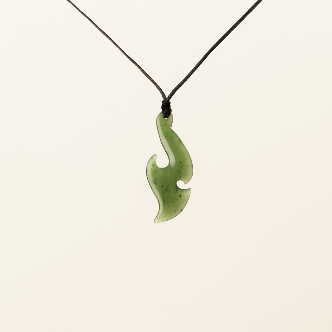 Greenstone Large Slender Wave Hei Matau Pendant