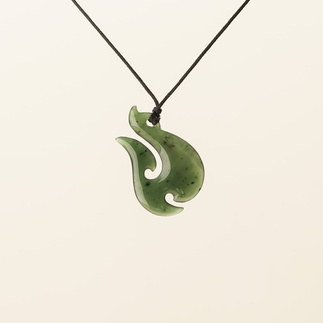 Large Double Barb Hei Matau Greenstone Pendant