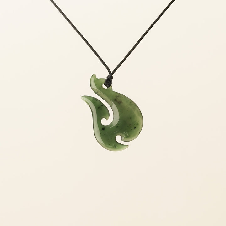Large Double Barb Hei Matau Greenstone Pendant