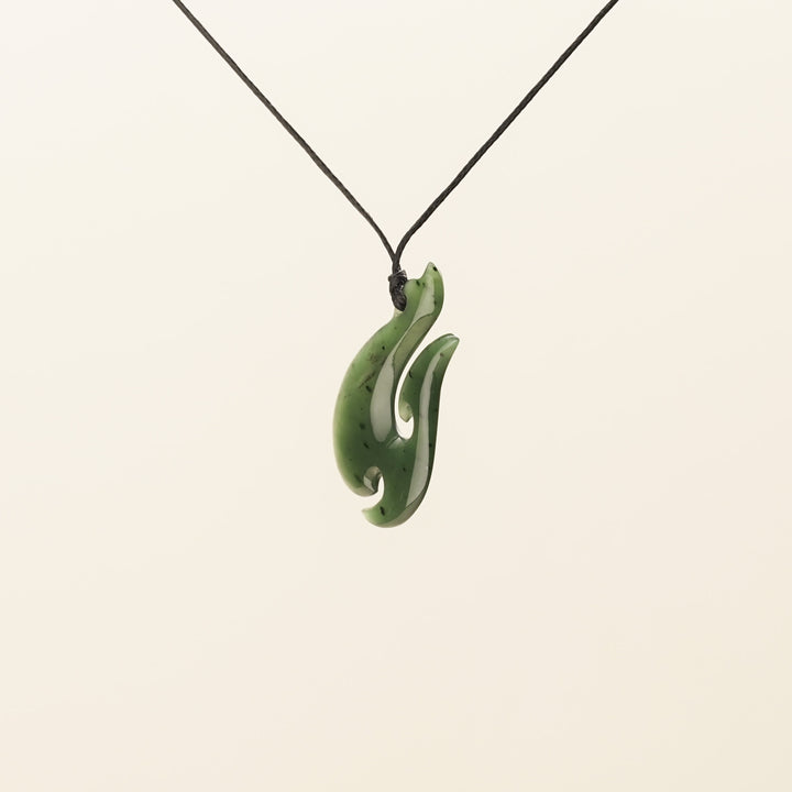 Large Double Barb Hei Matau Greenstone Pendant
