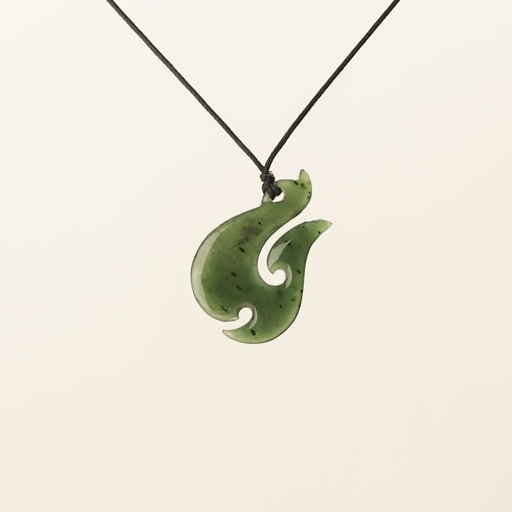 Large Double Barb Hei Matau Greenstone Pendant