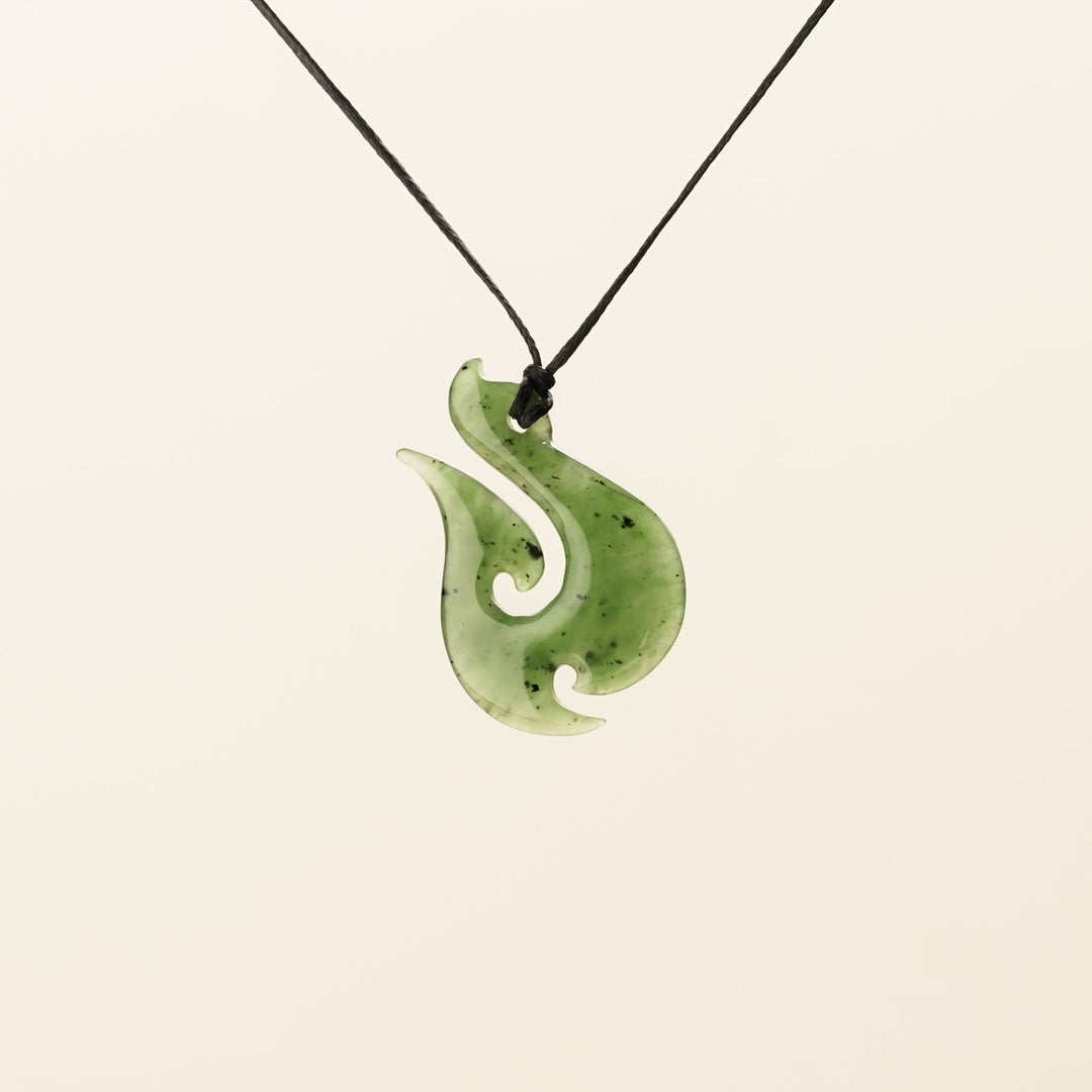 Large Double Barb Hei Matau Greenstone Pendant