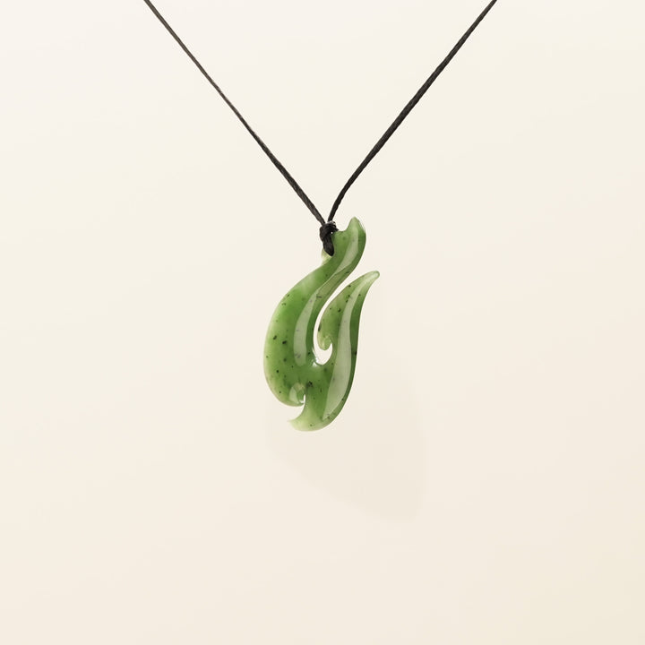 Large Double Barb Hei Matau Greenstone Pendant