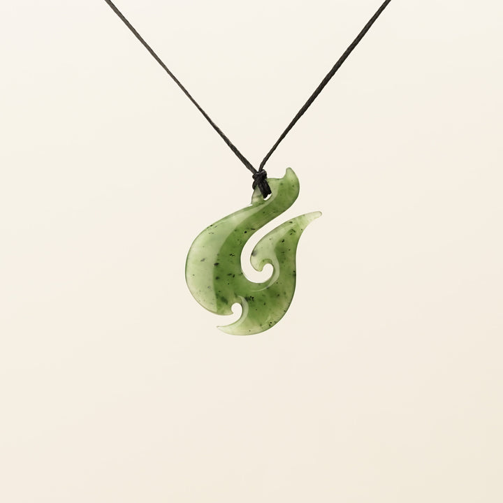 Large Double Barb Hei Matau Greenstone Pendant