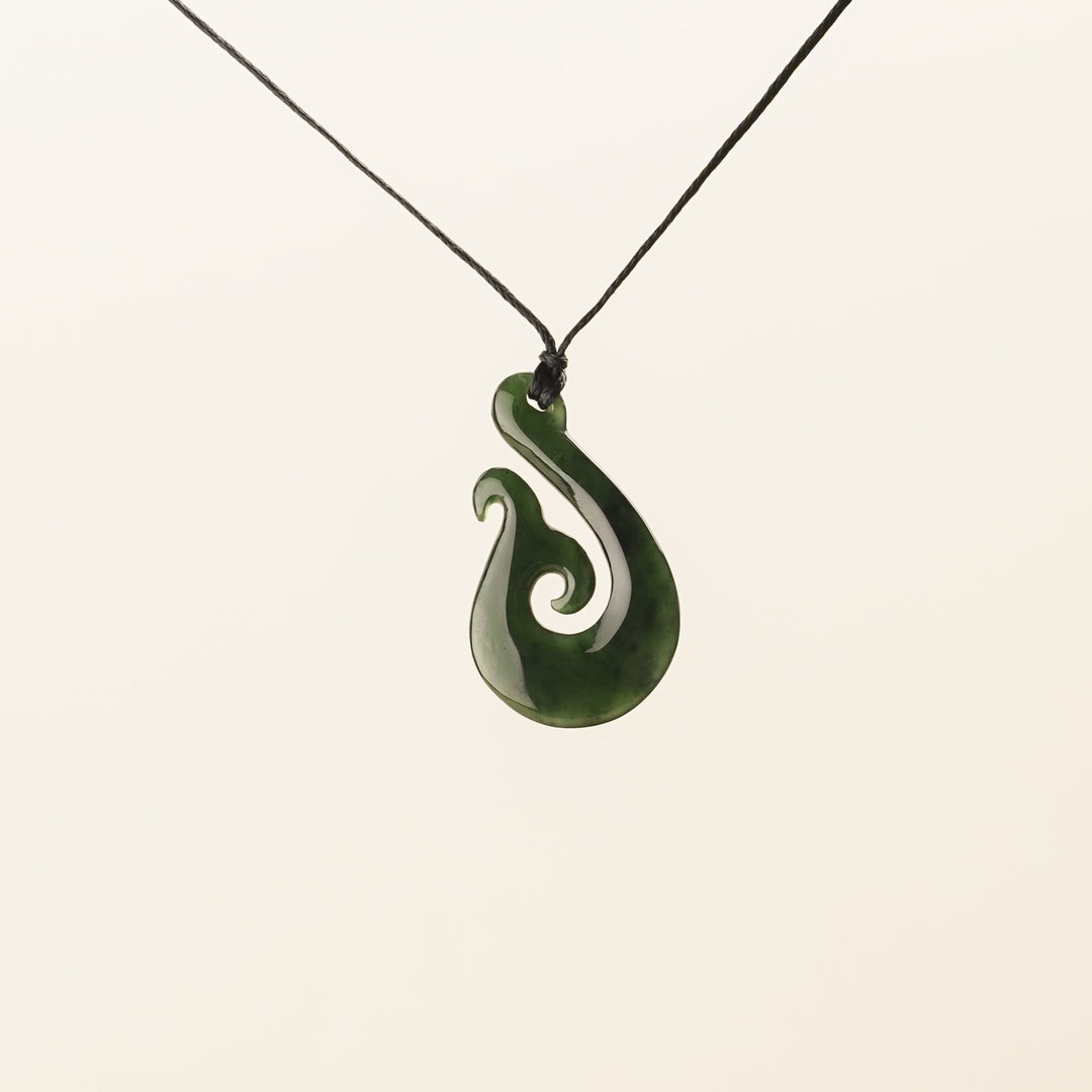 Greenstone Large Whale Tail Hei Matau Pendant