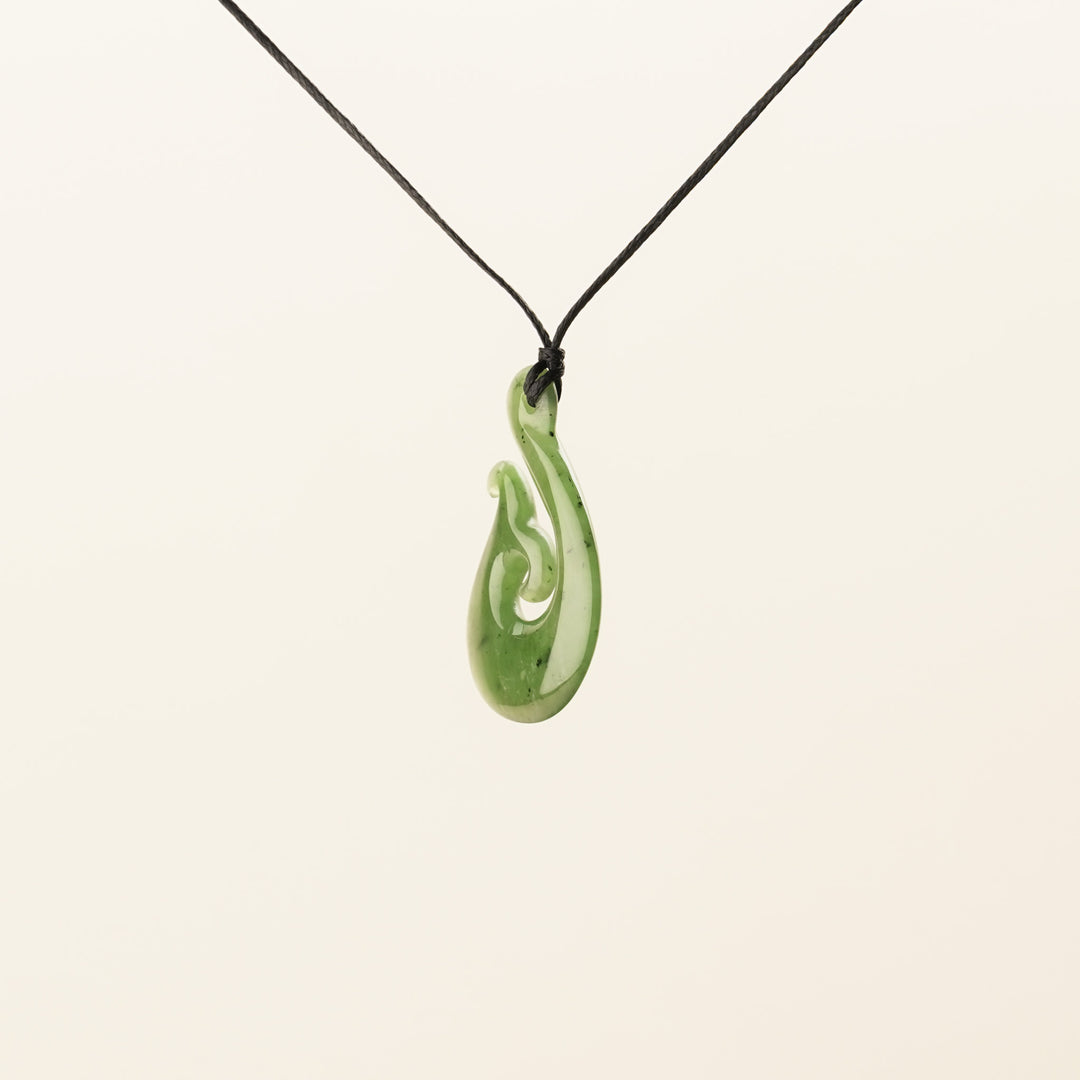 Greenstone Large Whale Tail Hei Matau Pendant