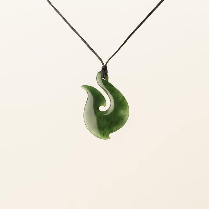 Greenstone Large Flared Hei Matau Pendant