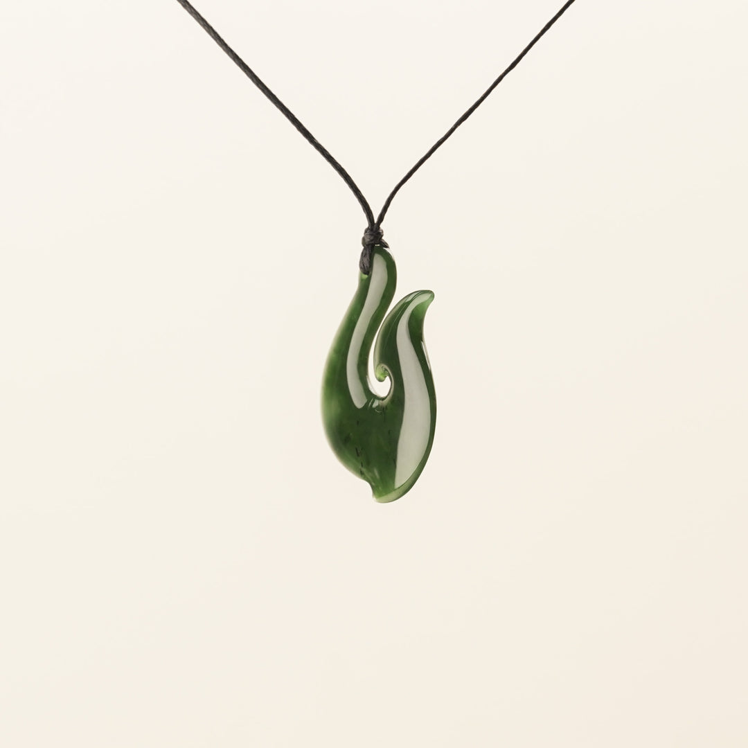 Greenstone Large Flared Hei Matau Pendant