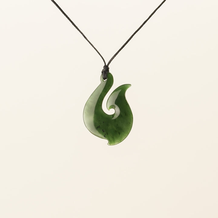 Greenstone Large Flared Hei Matau Pendant