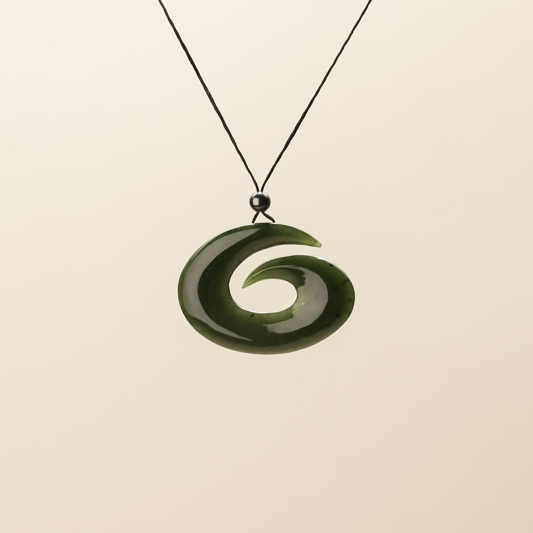 Deep Green Large Hei Matau Greenstone Pendant