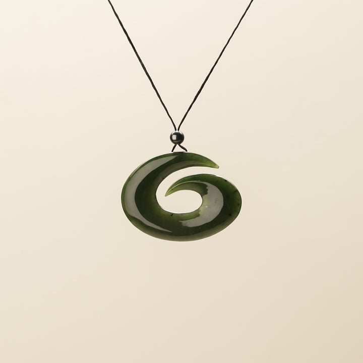 Deep Green Large Hei Matau Greenstone Pendant