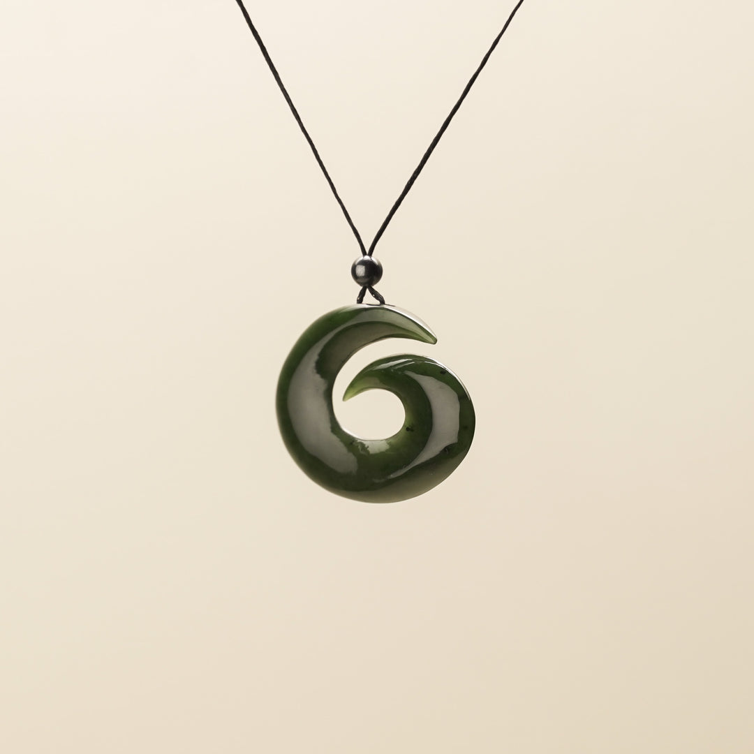 Deep Green Large Hei Matau Greenstone Pendant