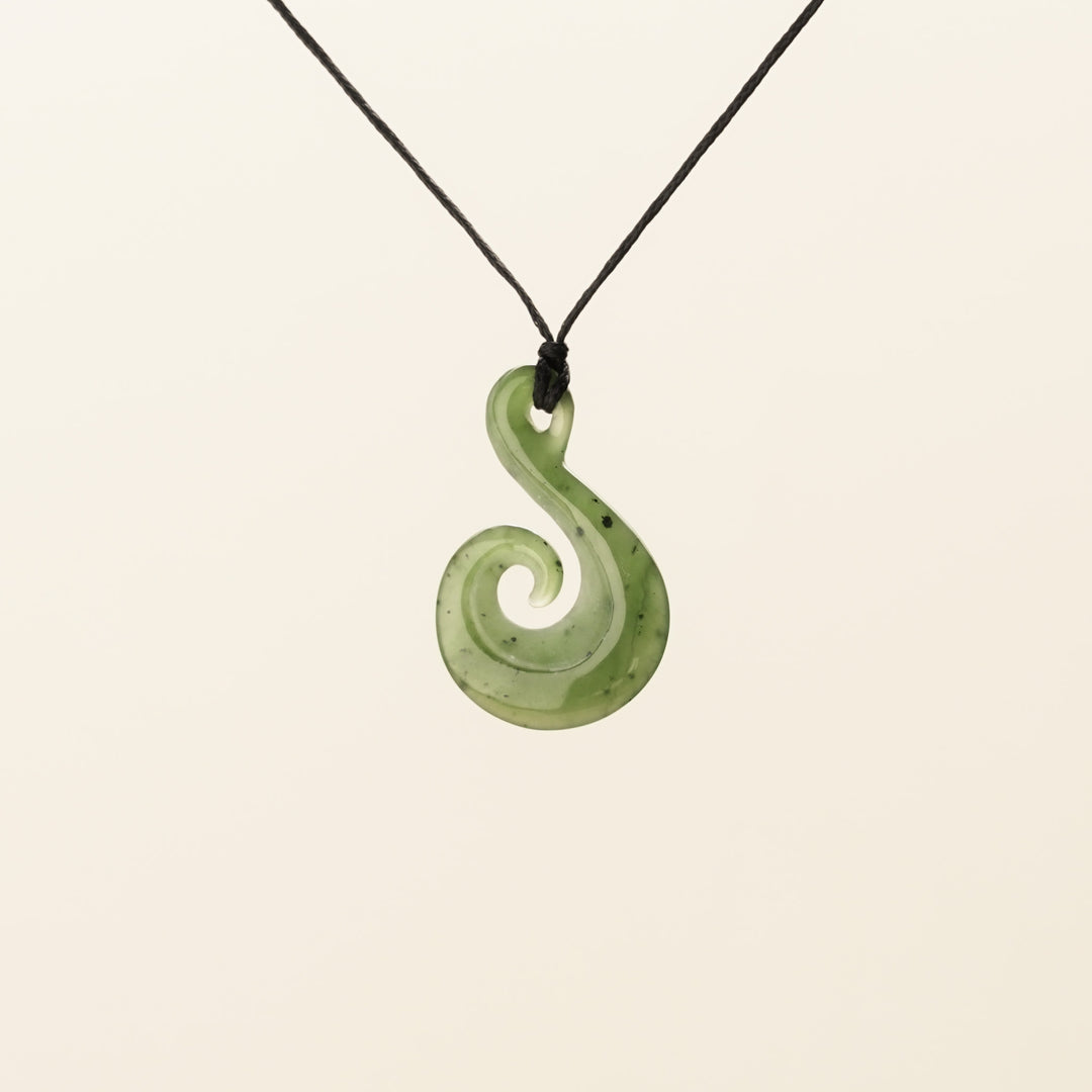 Medium Wave Hei Matau Greenstone Pendant