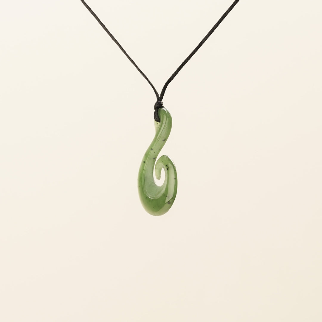Medium Wave Hei Matau Greenstone Pendant