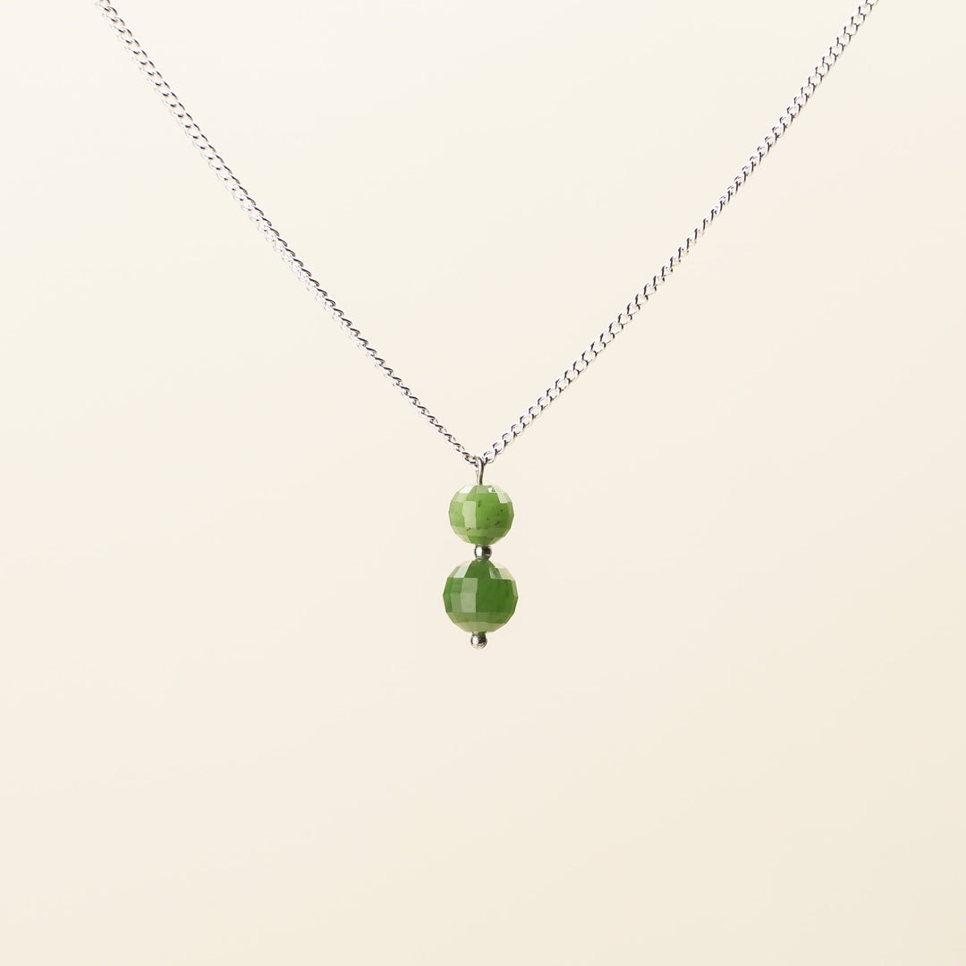 Greenstone Double Bead Dangle Necklace