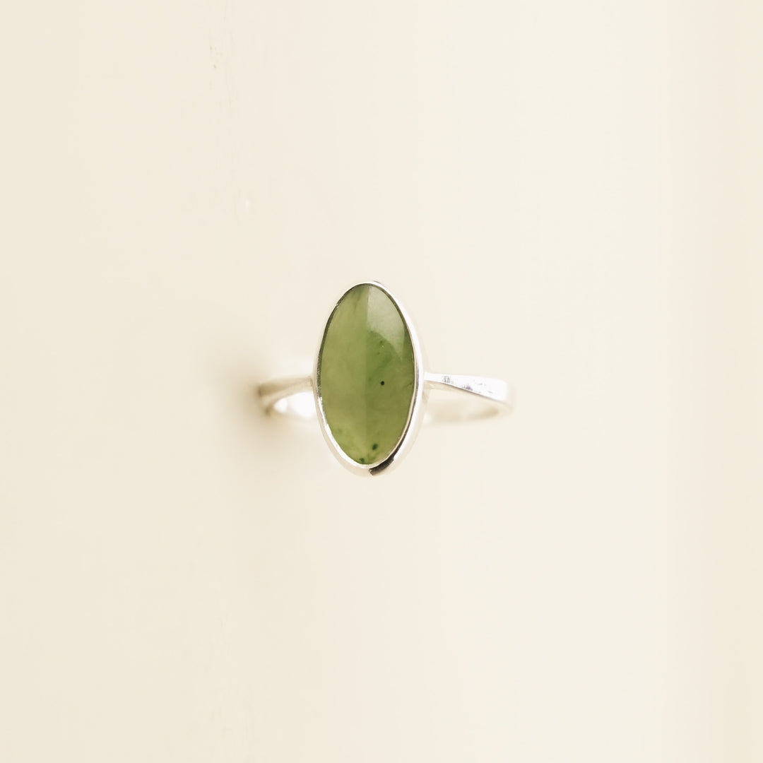 Pounamu Elongated Oval Bezel Sterling Silver Ring