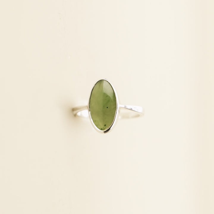 Pounamu Elongated Oval Bezel Sterling Silver Ring