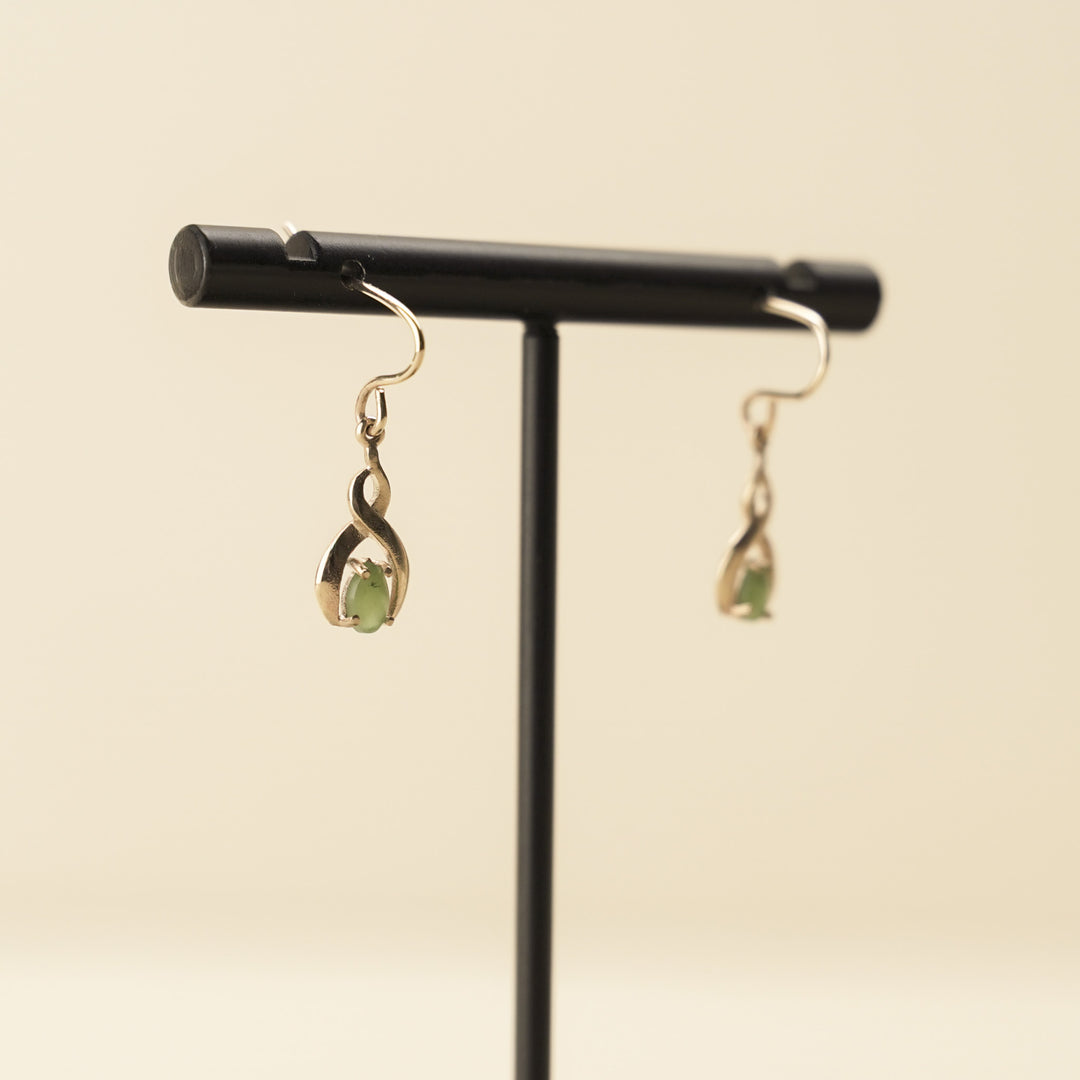 Kahurangi Pounamu Pikorua Twist 9k Yellow Gold Drop Earrings